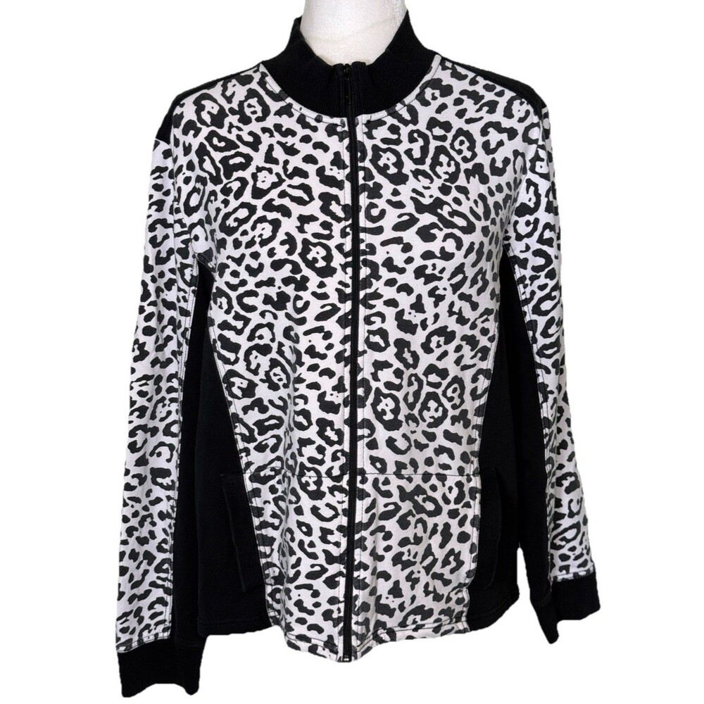 Ruby Rd Women’s Y2K Leopard Print Zip Up Jacket Athleisure Streetwear Sporty XL